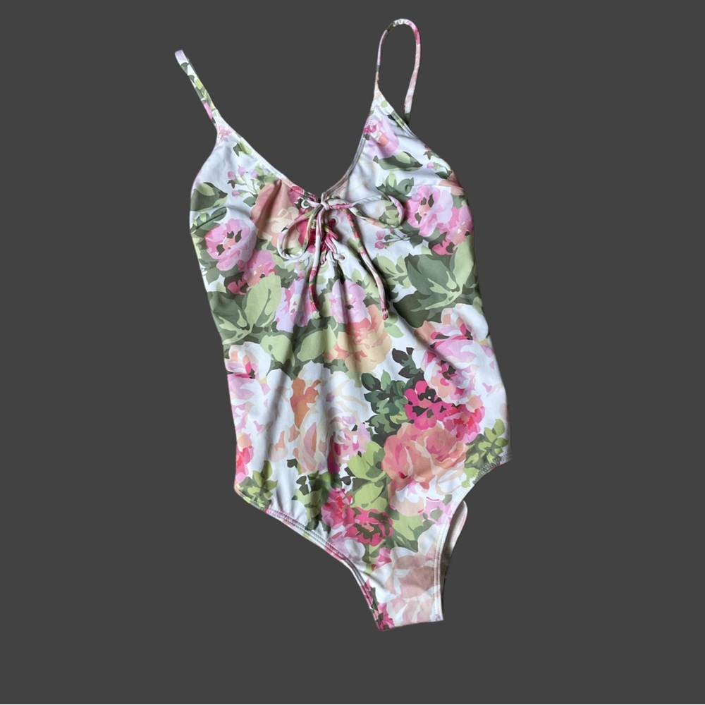 SEZANE x Ysé NWT Pastel Pink Green & White Floral Printed One Piece Swim Suit - Picture 2 of 8